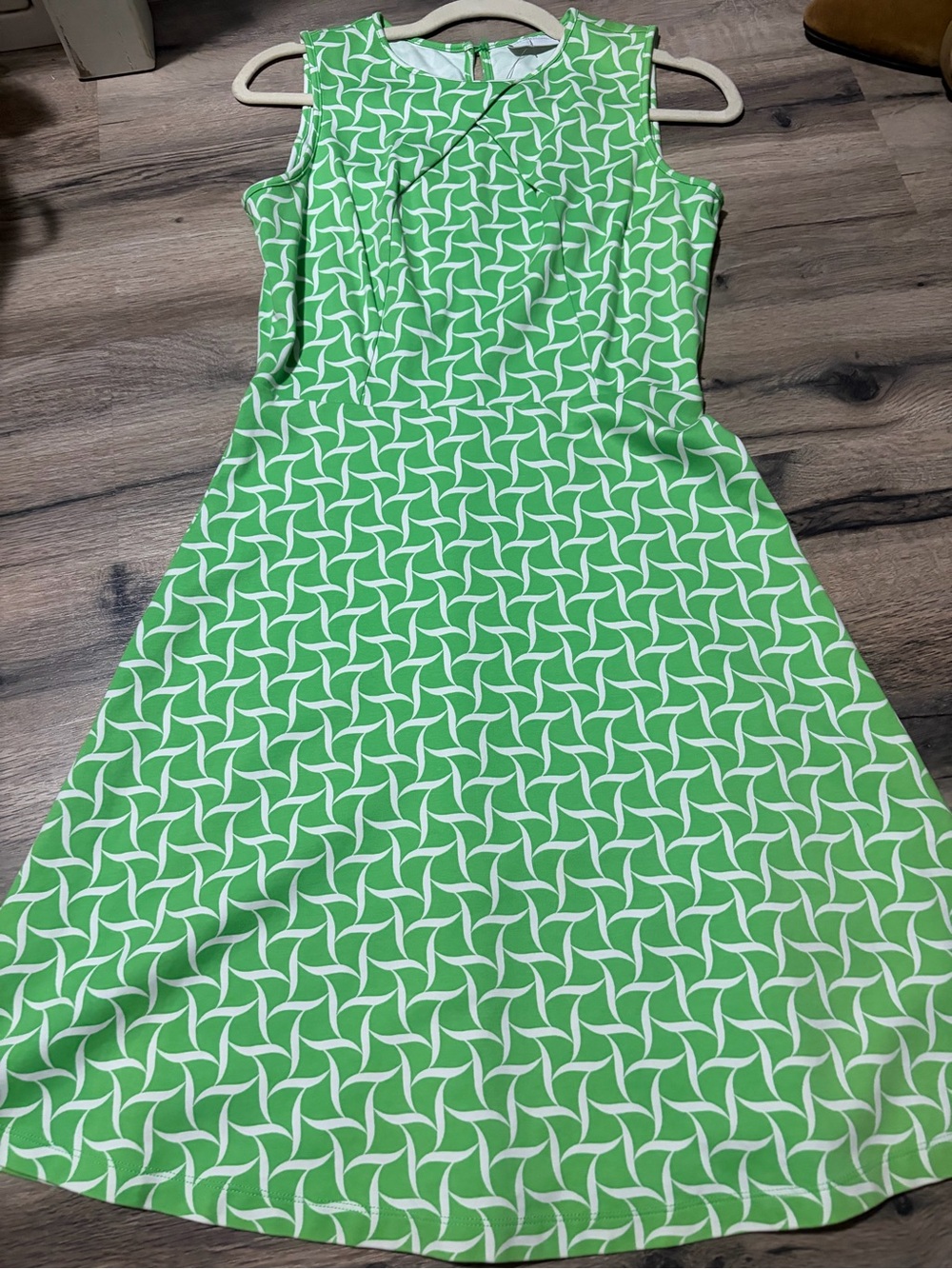 New York & Company Green and White Sleeveless A-Line Dress